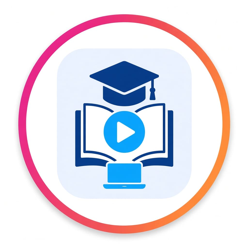 Open book with a play button, representing online digital courses