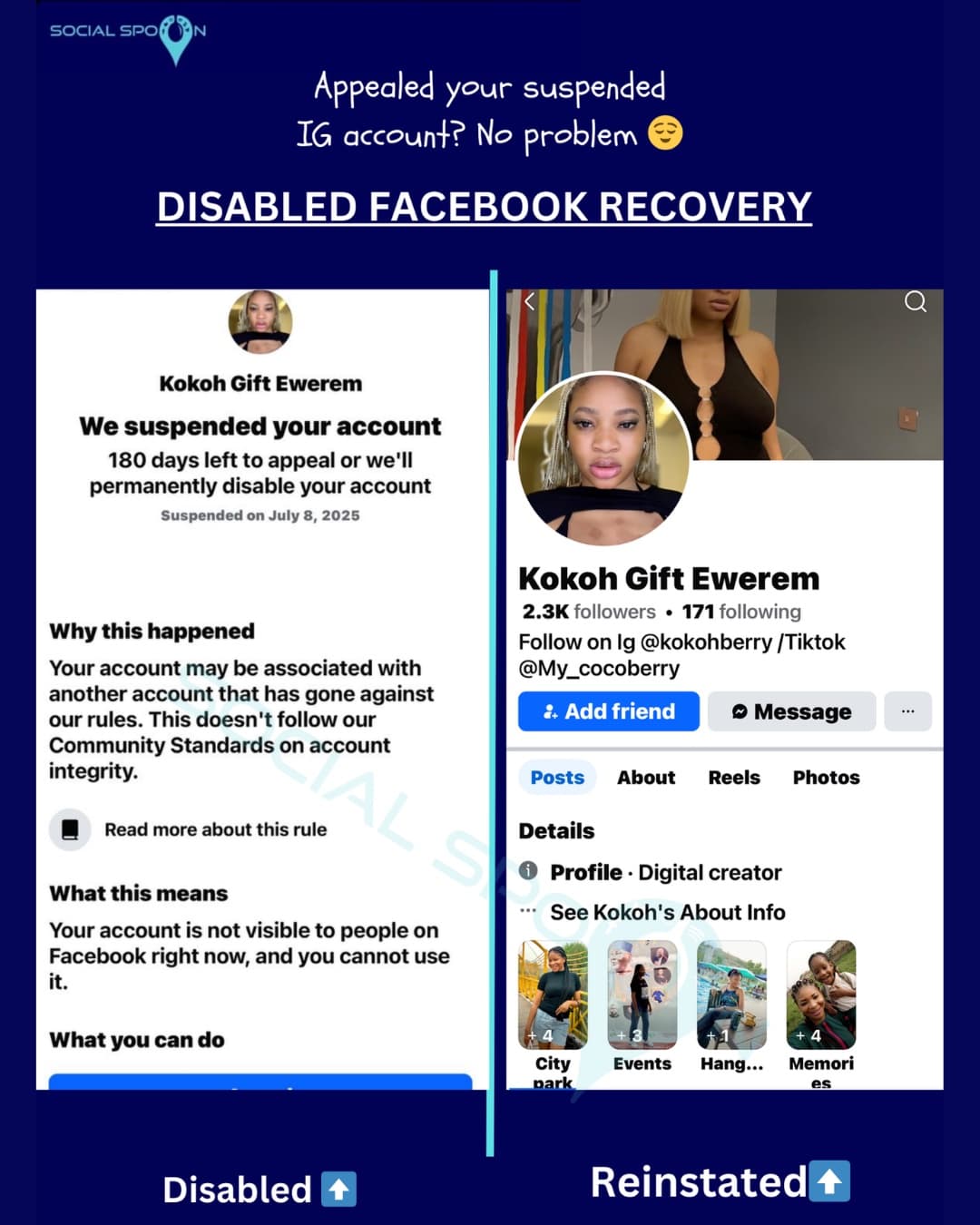 Disabled Facebook recovery