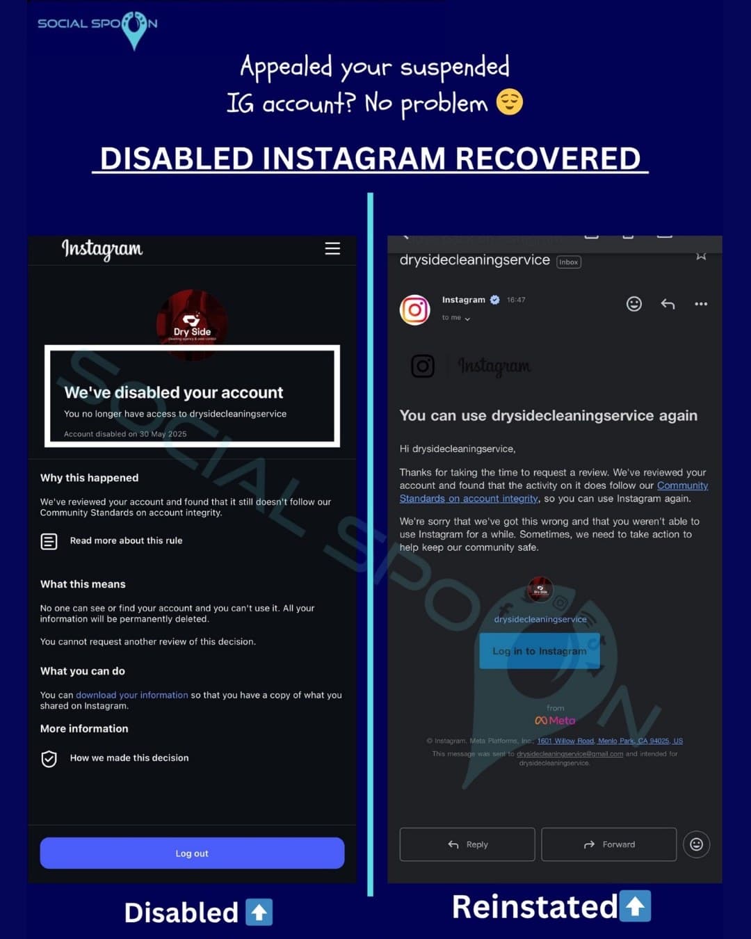 Disabled Instagram recovered